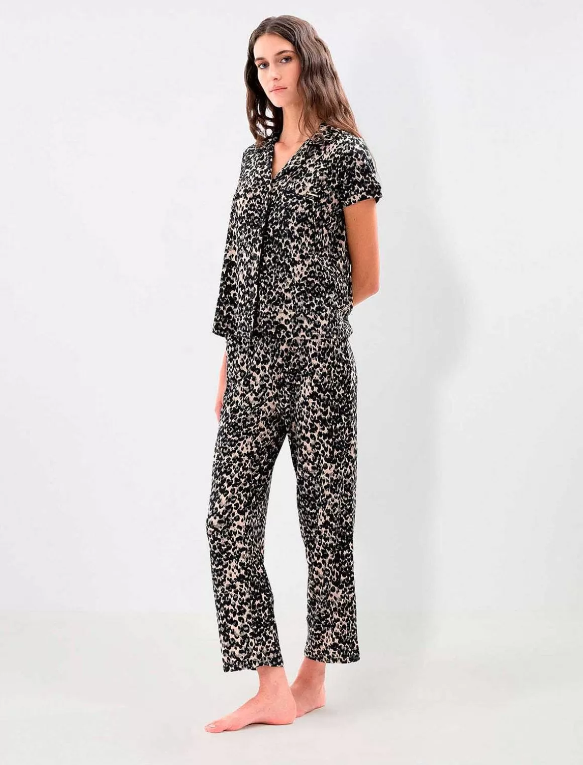 BCBGMAXAZRIA Animal Print Leopard Loose Pajama Set Flash Sale