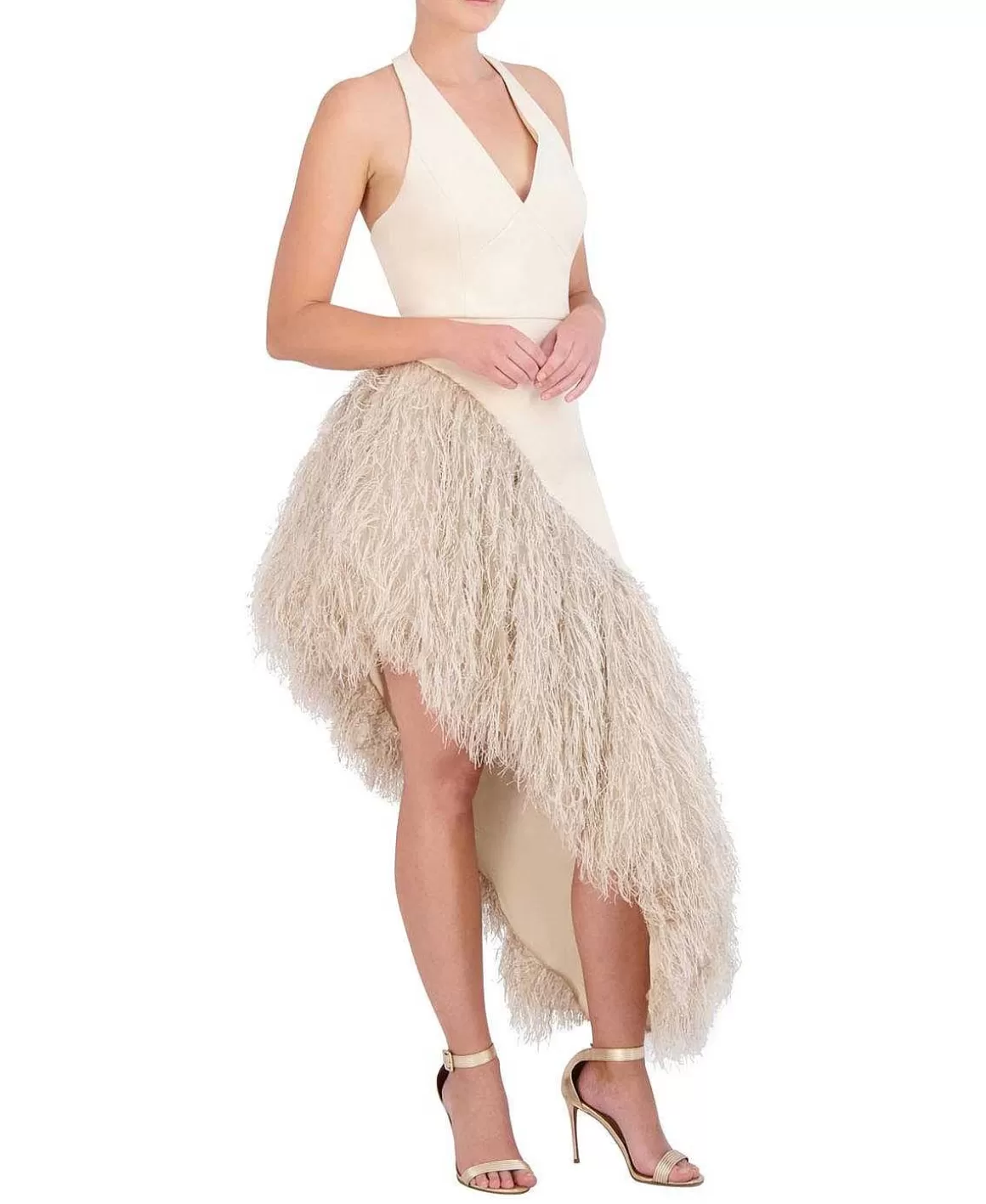 BCBGMAXAZRIA Asymmetric High And Low Feather Dress Online