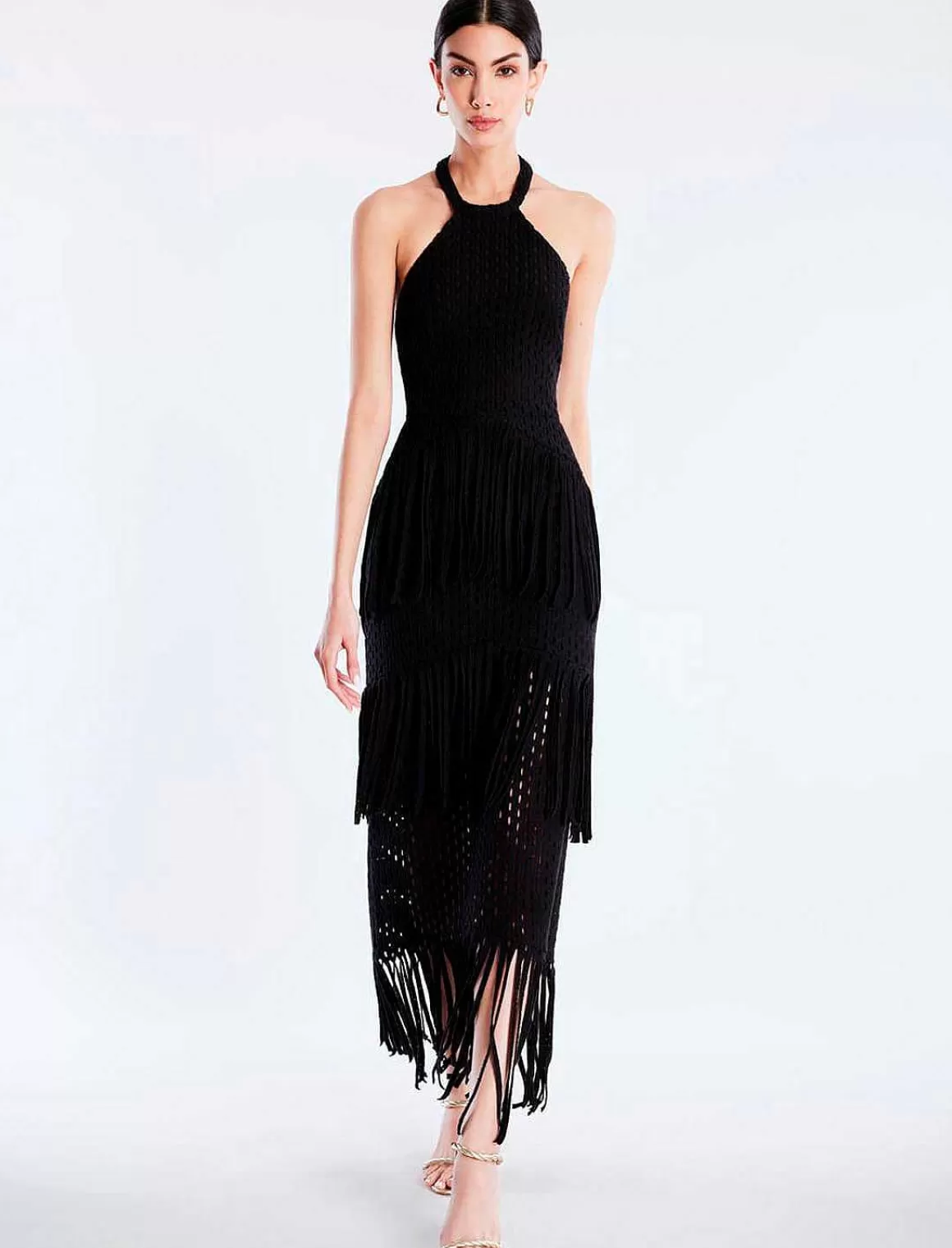 BCBGMAXAZRIA Crochet Halter Dress With Flecks Flash Sale