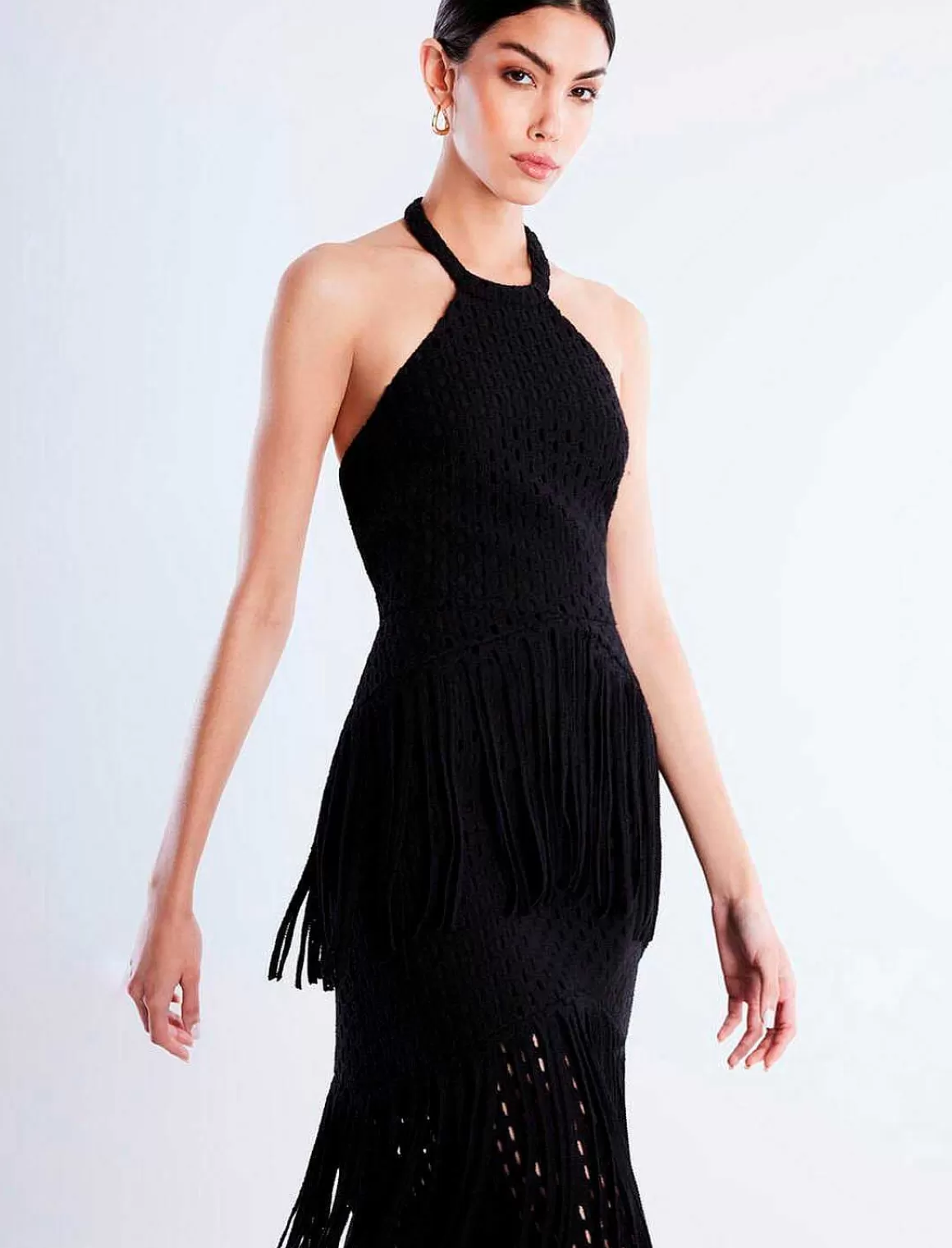 BCBGMAXAZRIA Crochet Halter Dress With Flecks Flash Sale