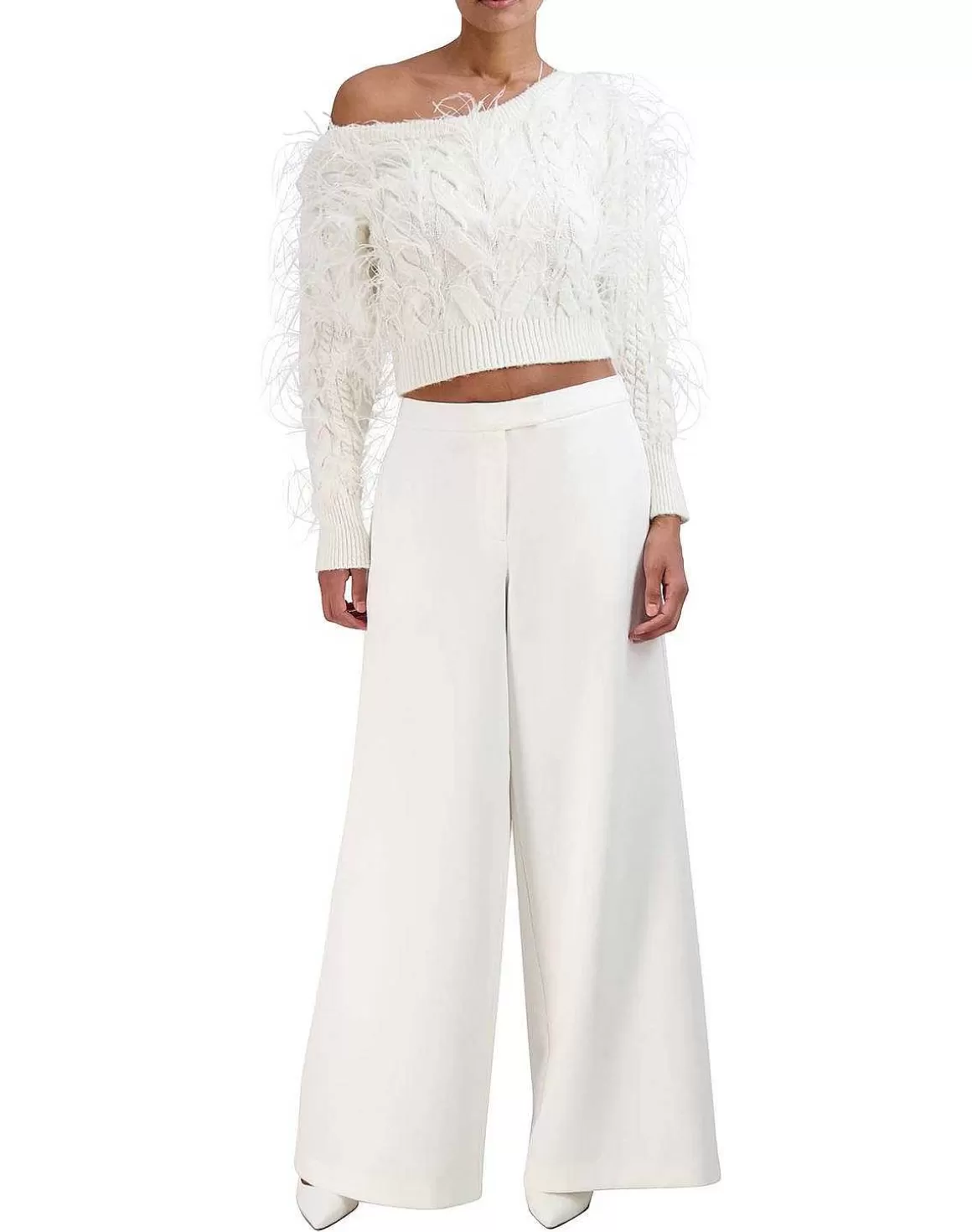 BCBGMAXAZRIA Crop Asymmetric Sweater Pullover With Plumas Online