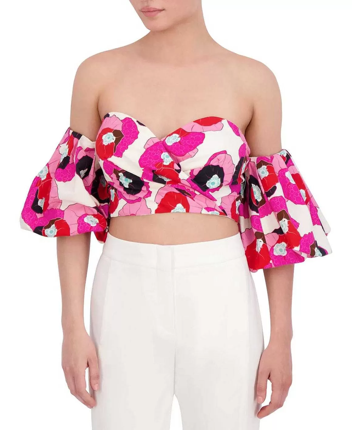 BCBGMAXAZRIA Floral Abull Sleeve Crop Top Discount