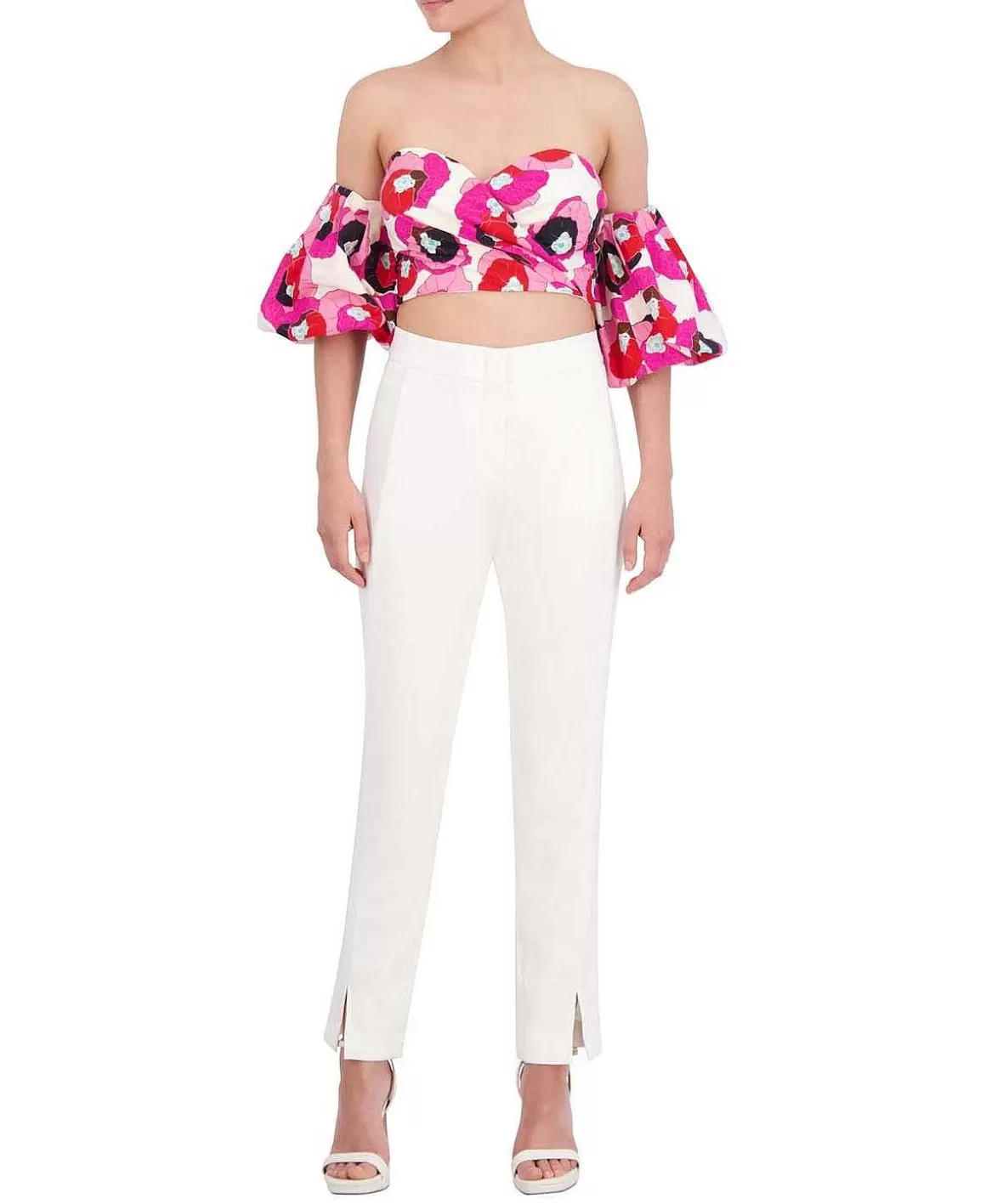 BCBGMAXAZRIA Floral Abull Sleeve Crop Top Discount