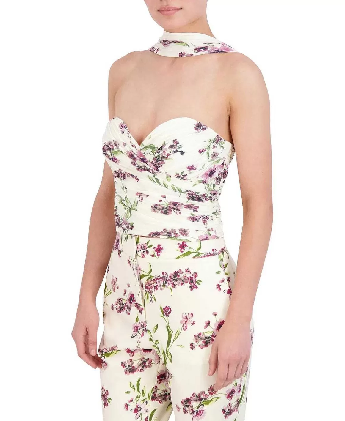 BCBGMAXAZRIA Floral Drape Crop Top Bustier Flash Sale