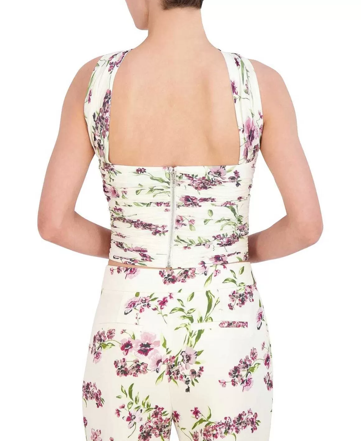 BCBGMAXAZRIA Floral Drape Crop Top Bustier Flash Sale