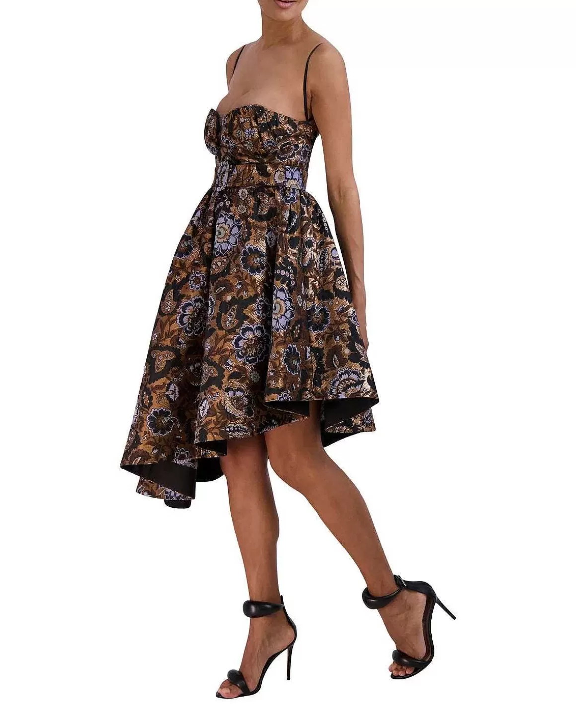 BCBGMAXAZRIA High And Low Asymmetric Metallic Floral Jacquard Dress Sale