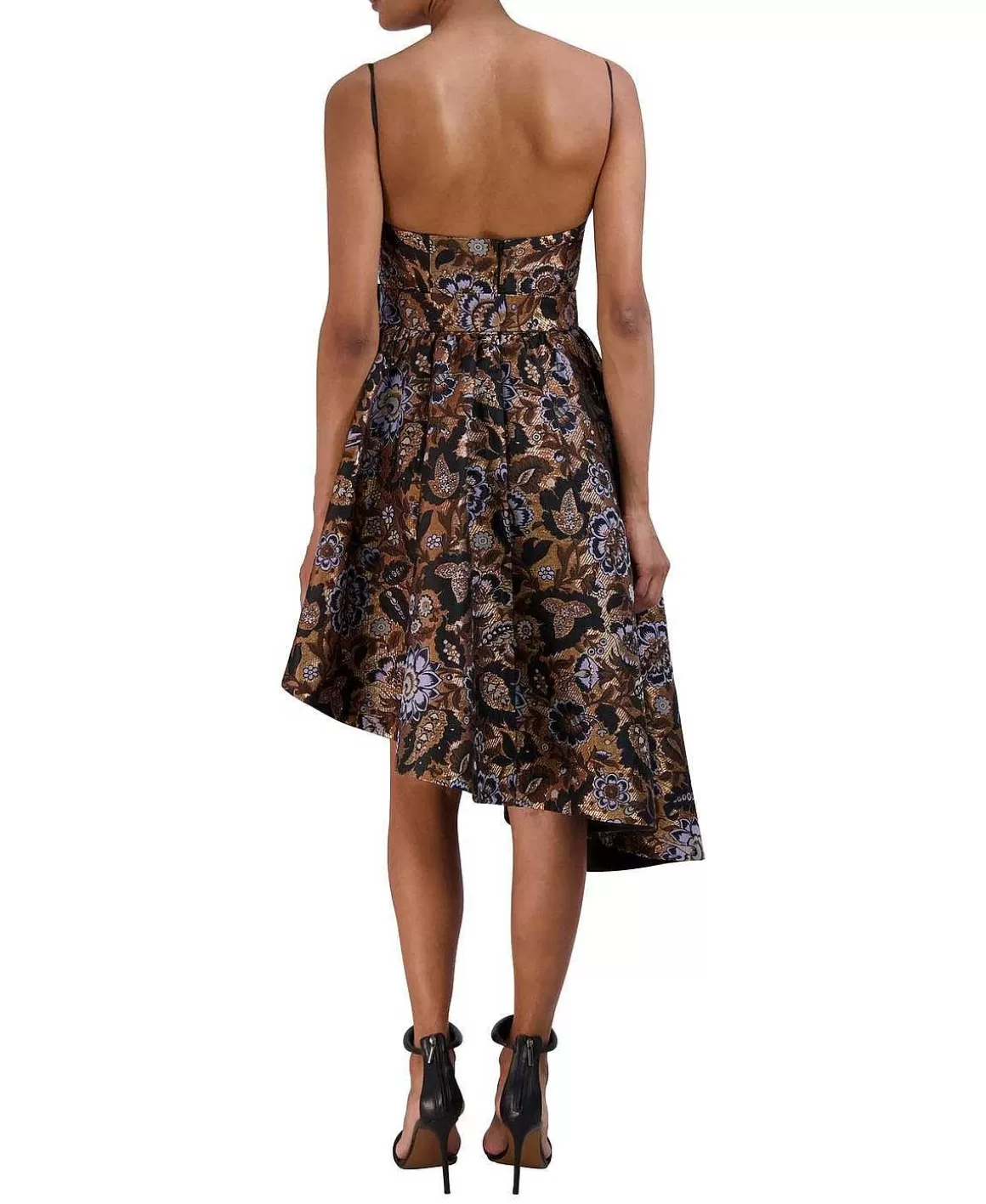 BCBGMAXAZRIA High And Low Asymmetric Metallic Floral Jacquard Dress Sale