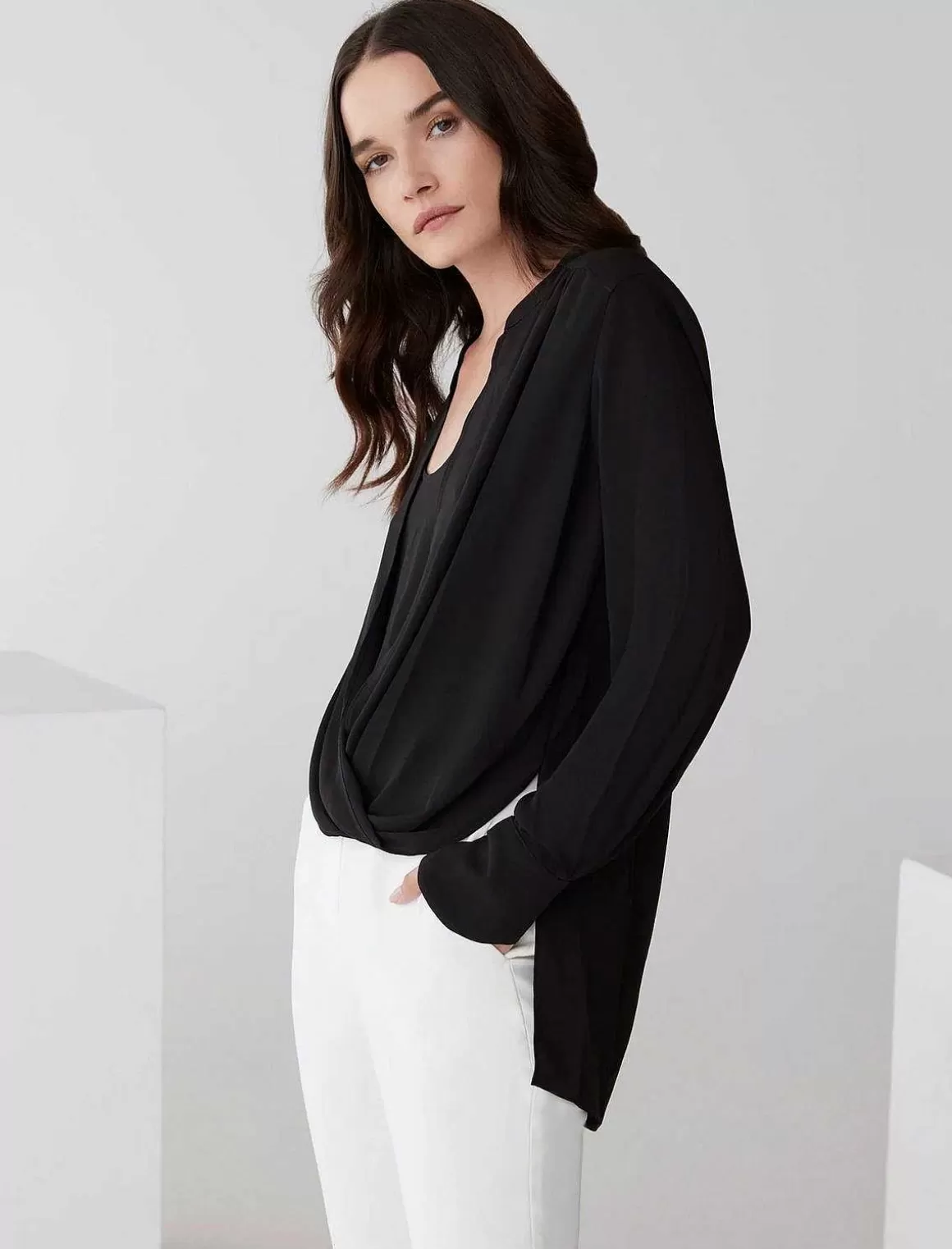 BCBGMAXAZRIA Jaklyn High And Low Draped Blouse Clearance