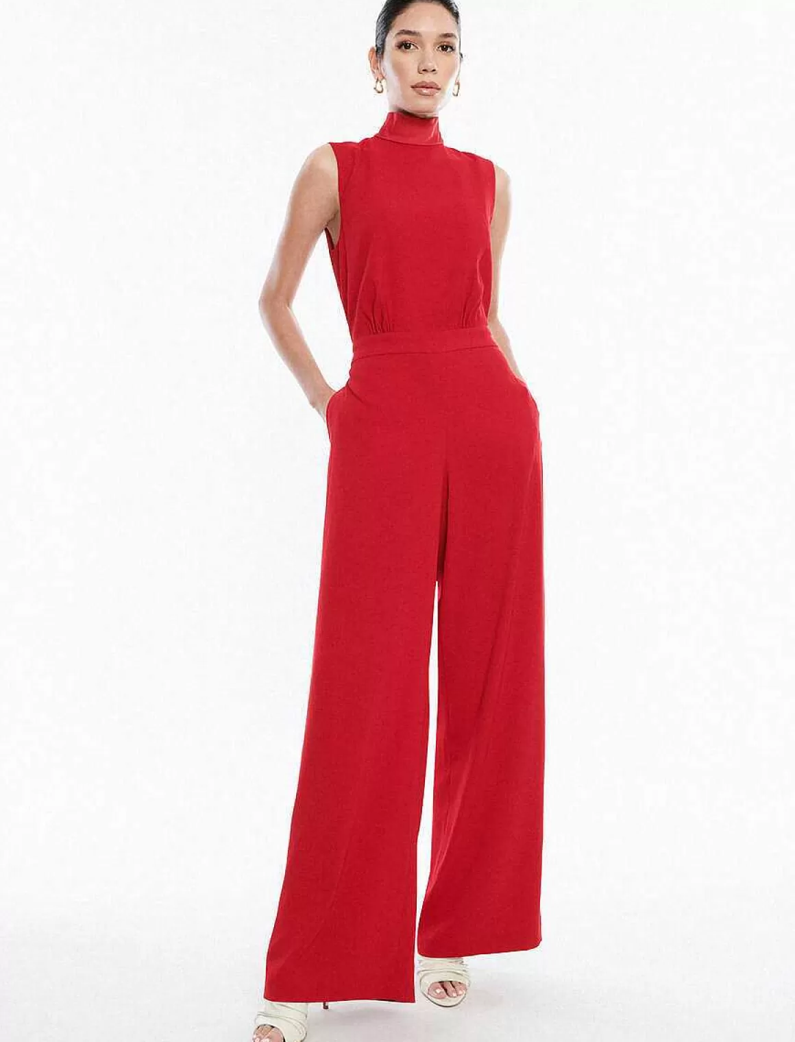 BCBGMAXAZRIA Jumpsuit Cuello Alto Pierna Ancha Con Lazo Cheap