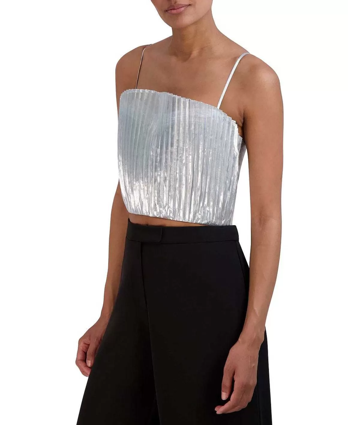 BCBGMAXAZRIA Metallic Pleated Crop Top Hot