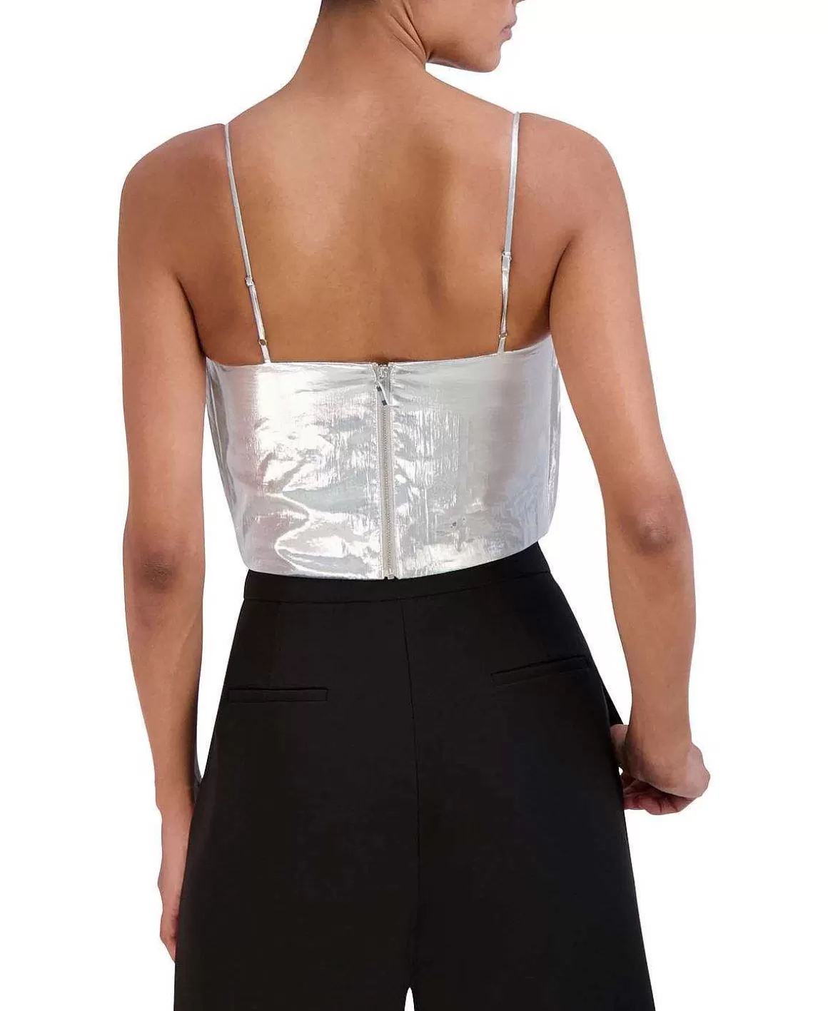 BCBGMAXAZRIA Metallic Pleated Crop Top Hot