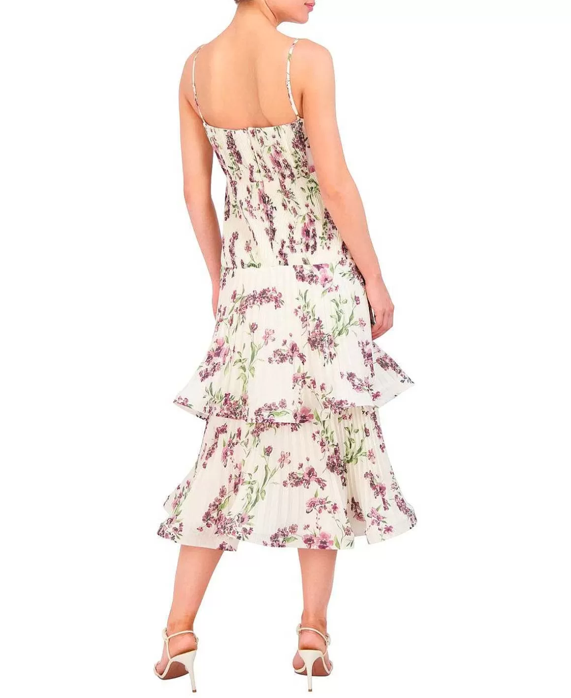 BCBGMAXAZRIA Midi Dress With Floral Stripes With Wheel Hot