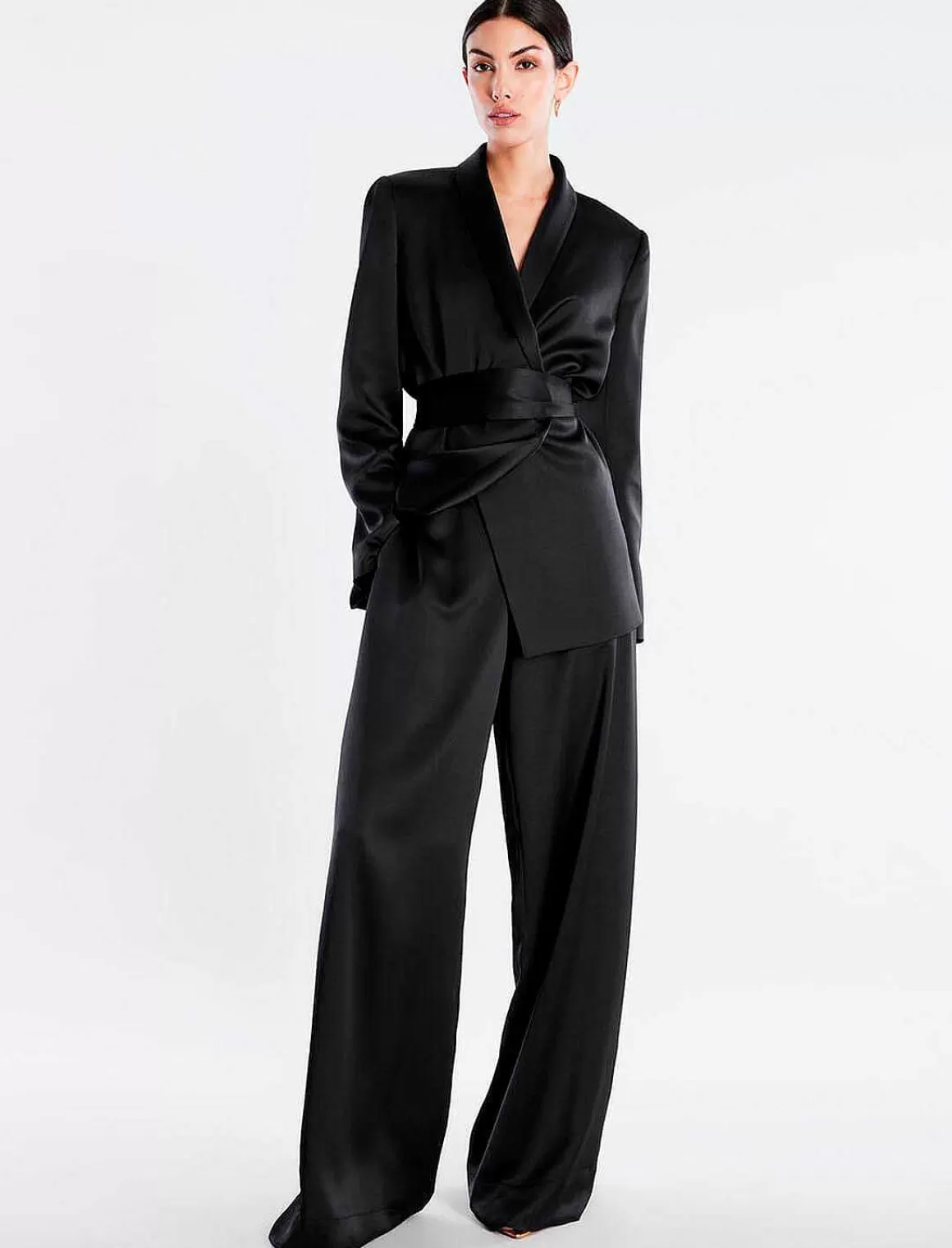 BCBGMAXAZRIA Pantalon With The Waist In Satin Pierna Ancha Fashion