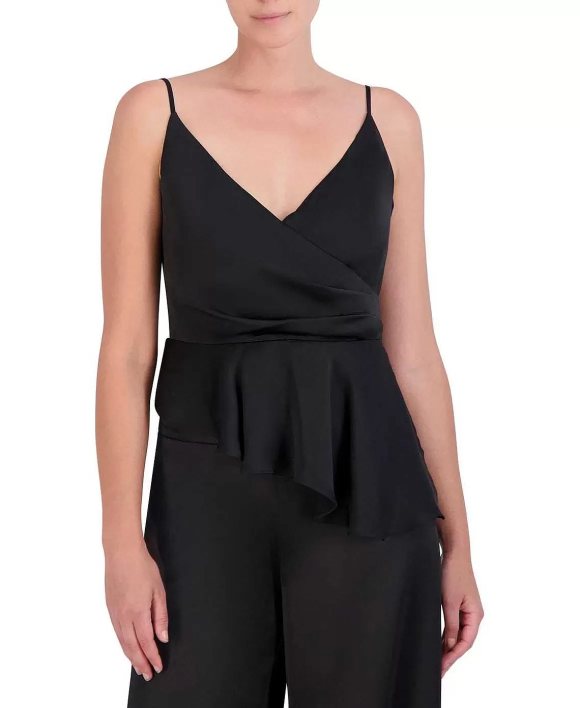 BCBGMAXAZRIA Peplum Satin Asymmetric Blouse Cheap