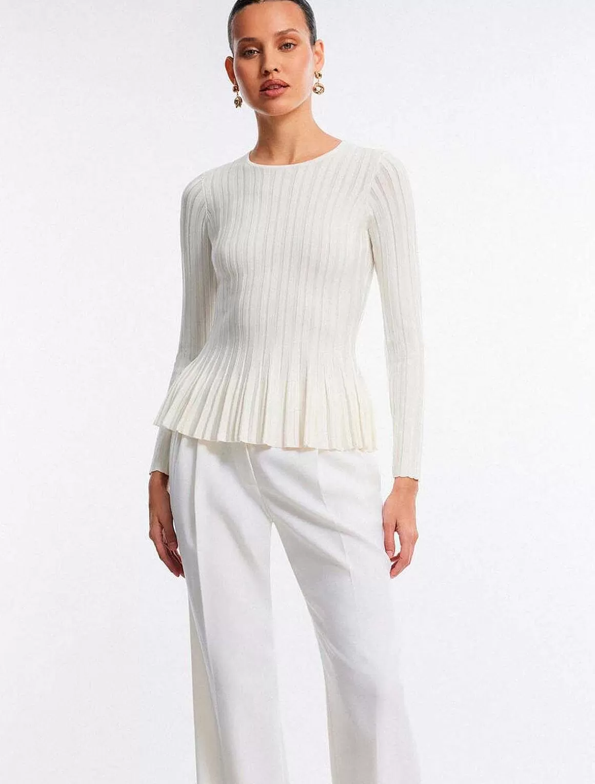 BCBGMAXAZRIA Peplum Wide Sleeve Sweater Pullover Flash Sale