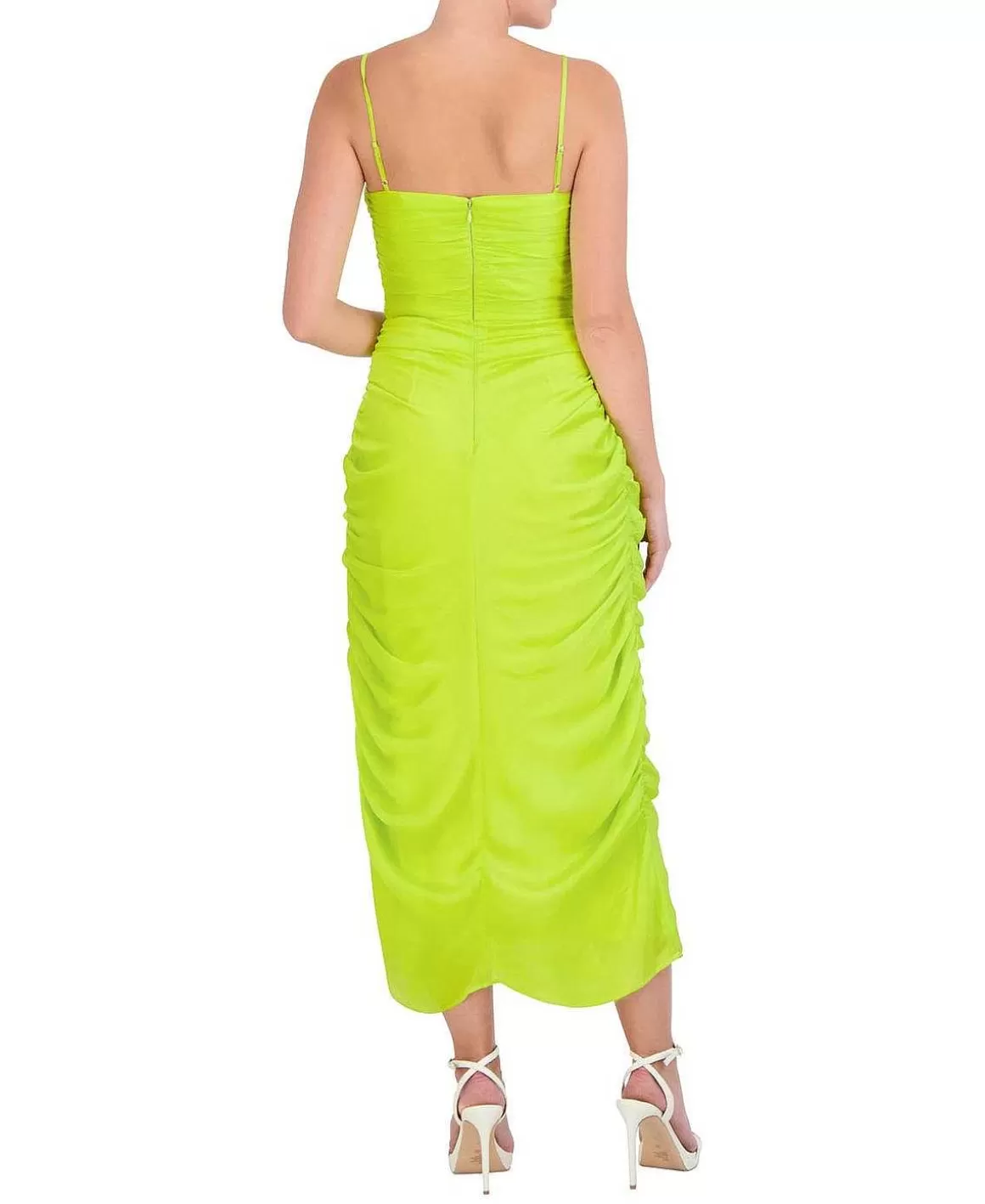 BCBGMAXAZRIA Satin Draped Midi Dress With Tires Store