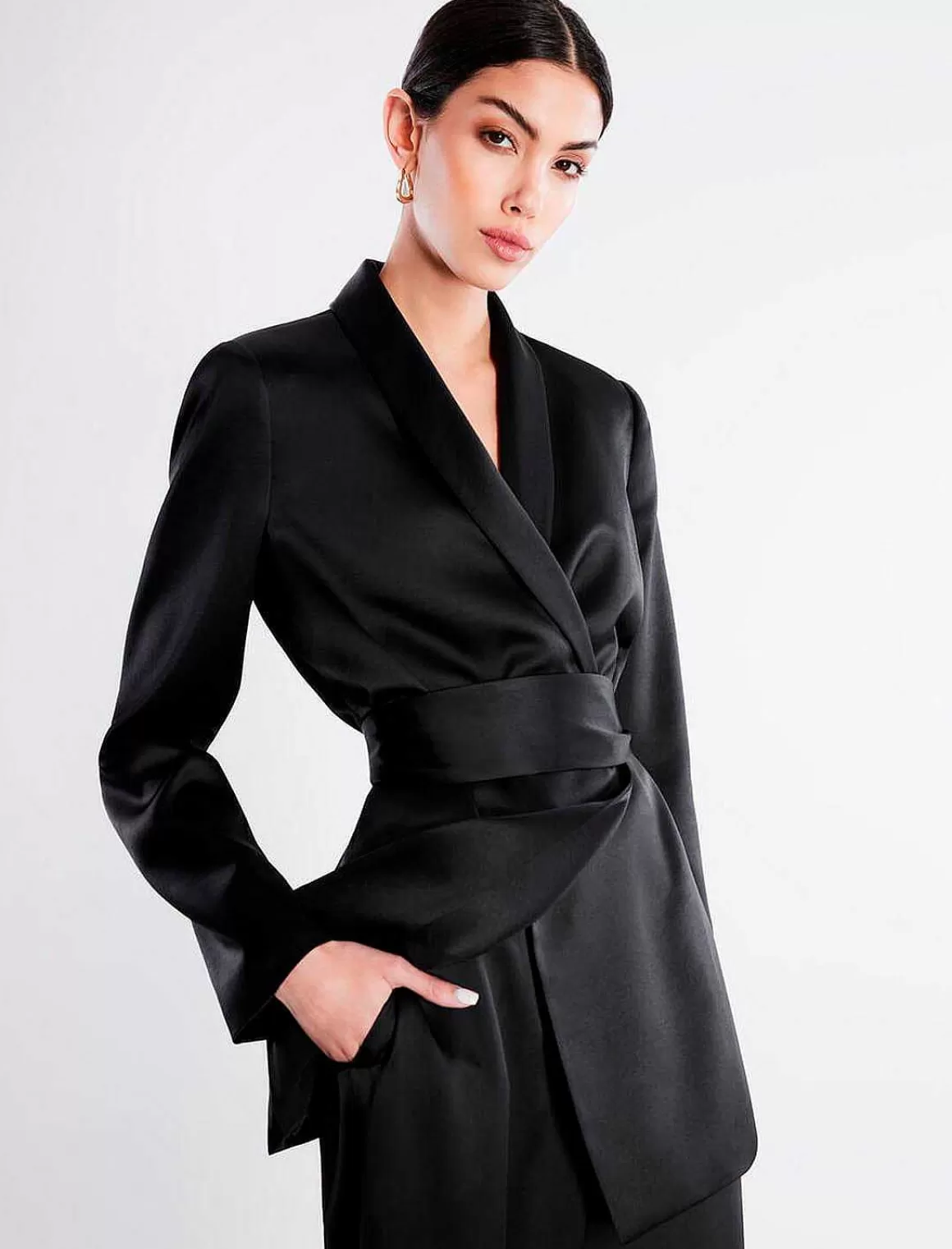 BCBGMAXAZRIA Satin Smocking Blazer Lazo On Waist Cheap