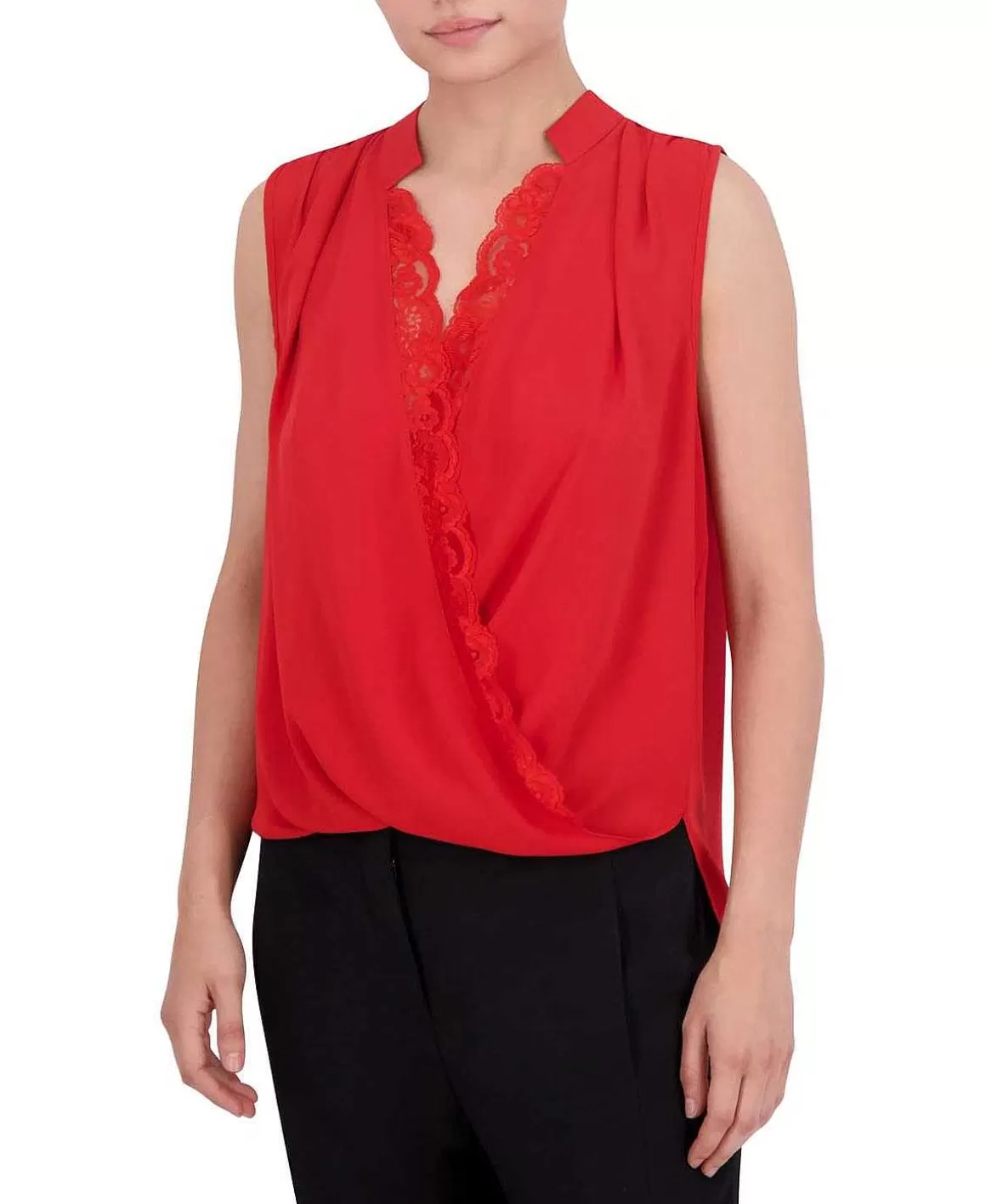 BCBGMAXAZRIA Satina Blouse Cross Effect Drapeed Encaje Discount