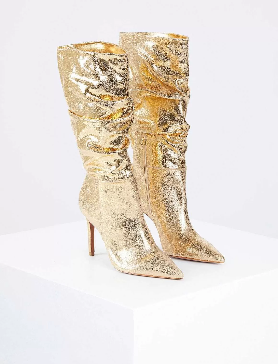 BCBGMAXAZRIA Toni Metallic Heeled Boots With Craquelado Effect Best