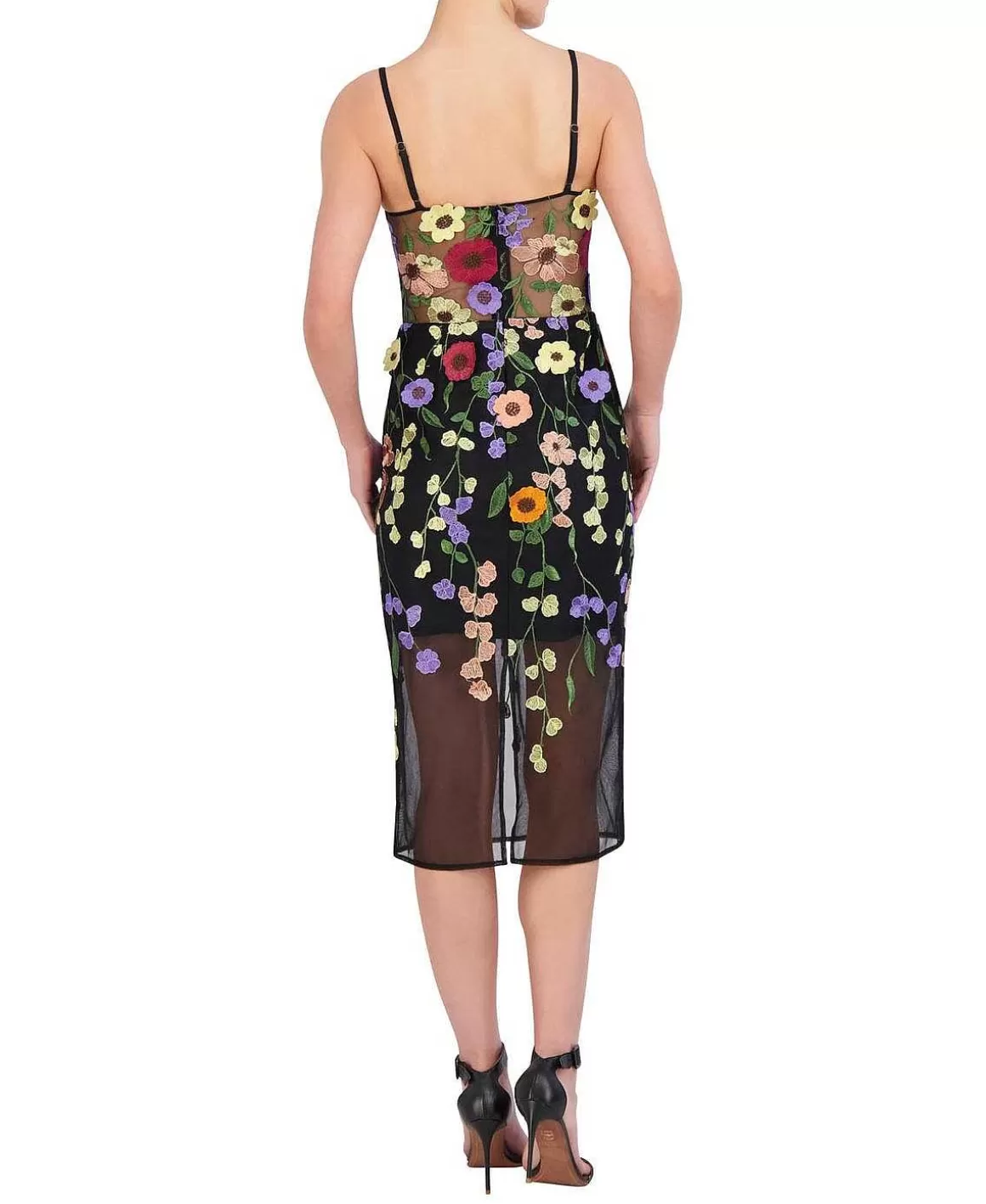 BCBGMAXAZRIA Tul Midi Dress With Floral Embroidered Appliances Store