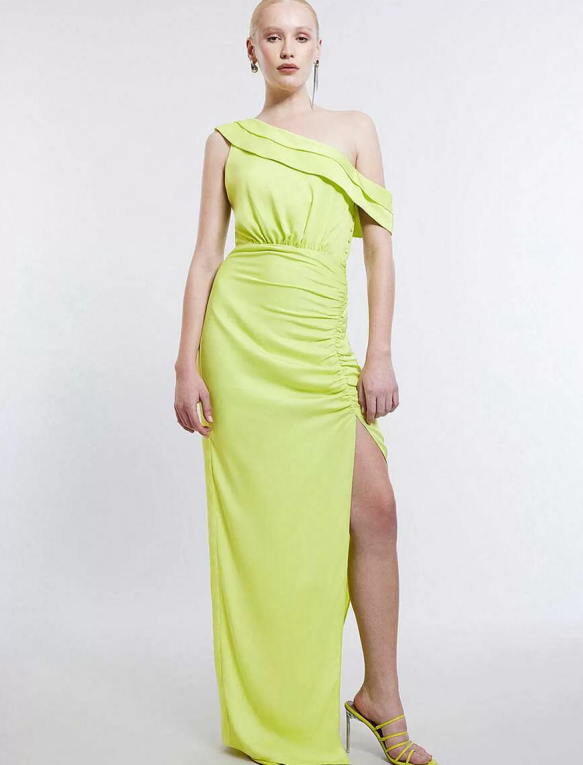 BCBGMAXAZRIA Wide Asymmetric Dress With Satin Pliegues Shop